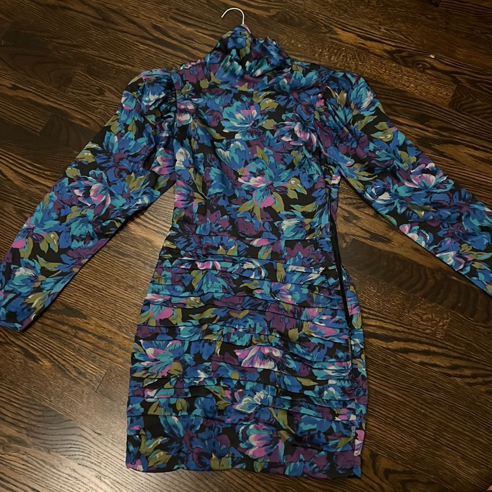 Ronny Kobo silk blue floral mini dress XS